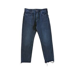 ZARA High Rise Dark Wash Raw Hem Jeans Relaxed Fit Womens 10 Denim Pants Blue